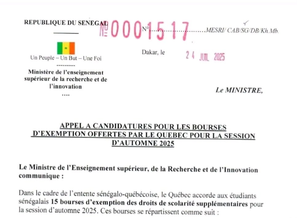 Appel a candidature Bourses detudes au Canada session 2025 SENEGAL