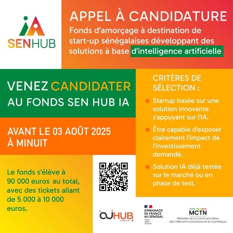 Fonds d'amorçage Sen Hub IA destiné aux entrepreneurs intégrant l'intelligence artificielle dans leur solution - Appel à candidatures pour financement