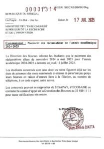 Bourse : paiement des réclamations de l'année académique 2024-2025