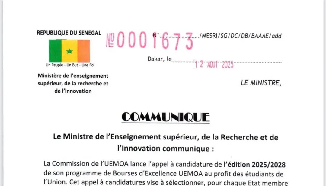 Bourses dExcellence UEMOA 2025