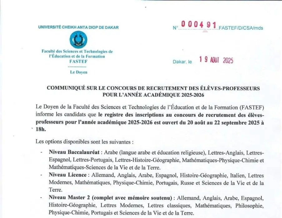 Concours FASTEF 2025 1
