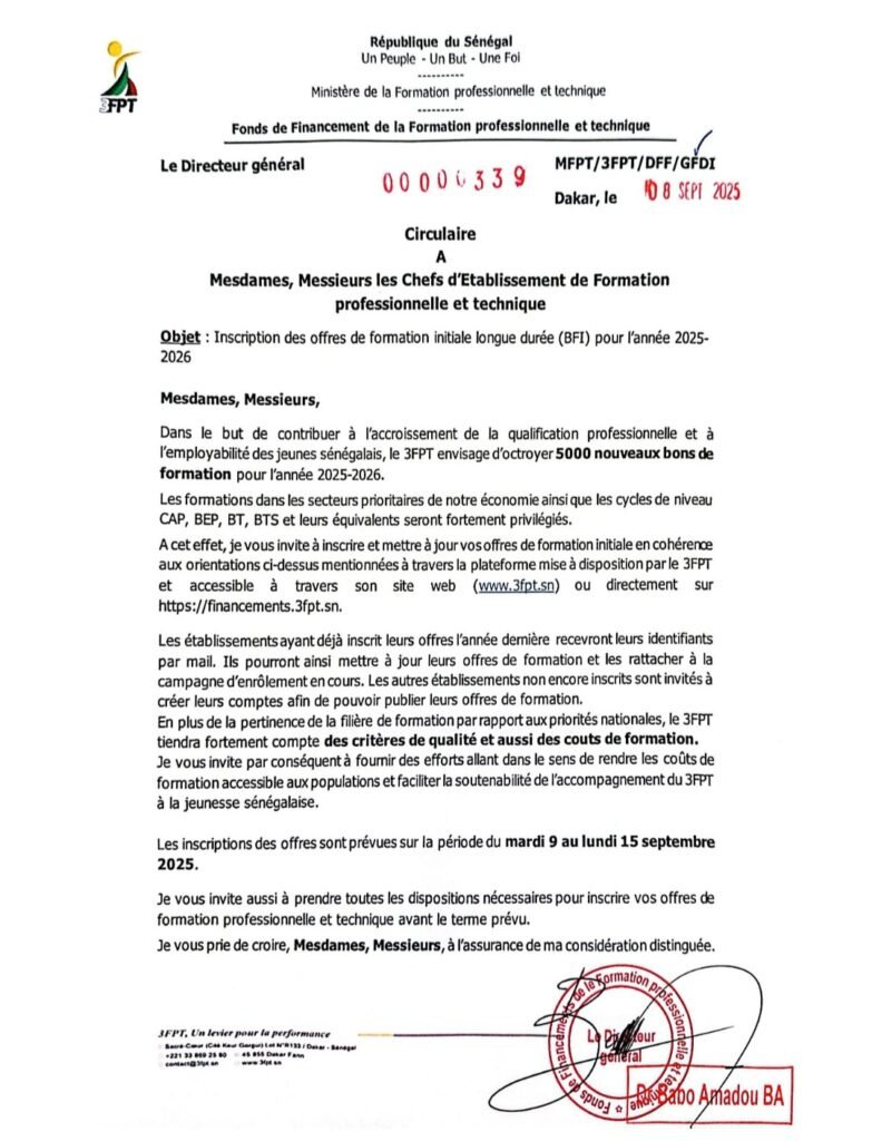 Avis 3FPT 5000 nouveaux bons de formation pour lannee academique 2025 2026