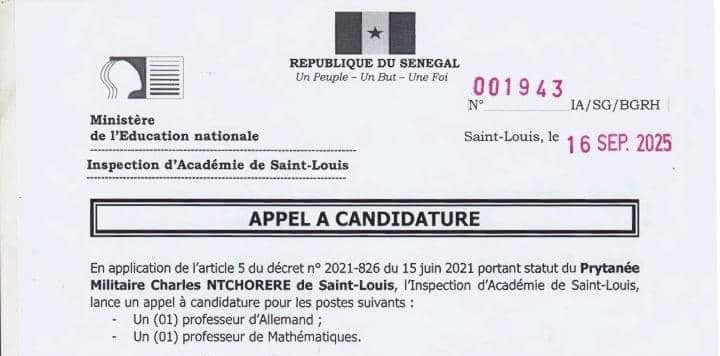 Avis appel a candidature recrutement dun professeur dAllemand et Mathematique