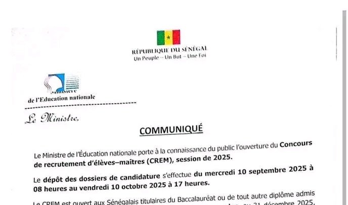 Concours CREM 2025 2026 depot des candidatures ouvert