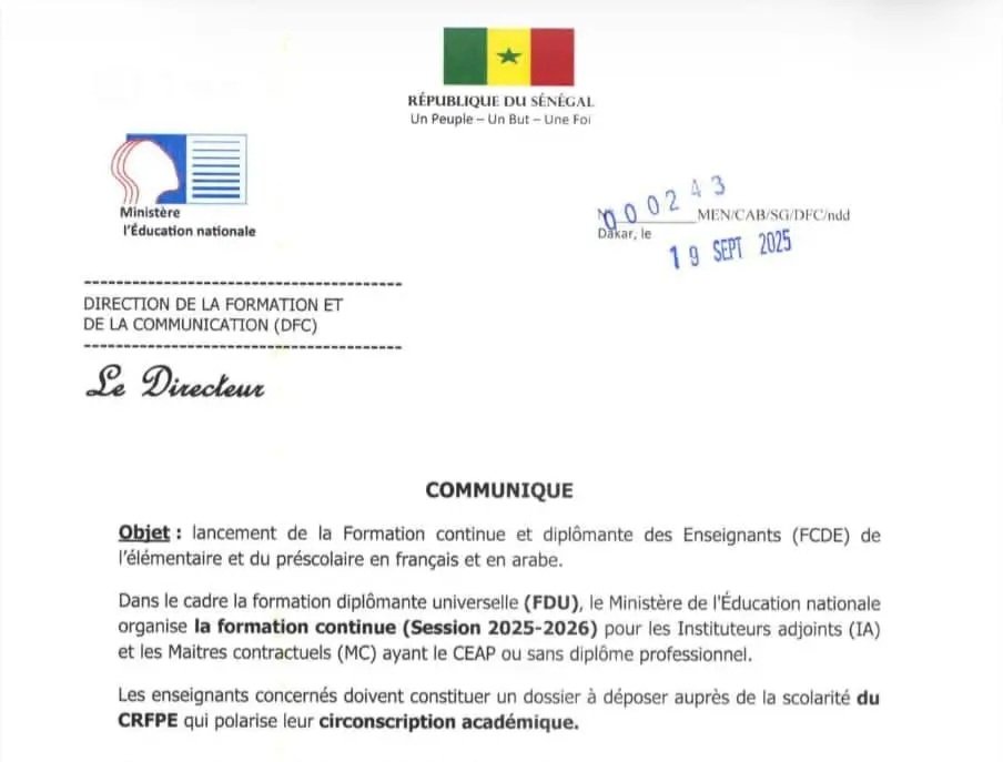 Lancement de la Formation continue et diplomante des Enseignants FCDE de lelementaire et du prescolaire en francais et en