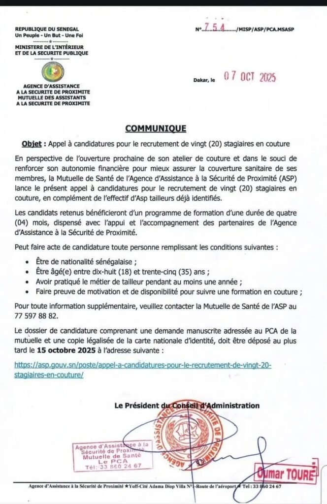 Appel à candidatures : 20 stages en couture offerts par la Mutuelle de Santé de l’ASP 2 1759948914265