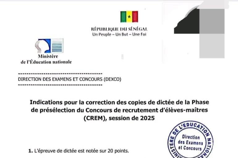 CREM 2025 : Indications officielles relatives à la correction des copies 1 Indications officielles relatives a la correction des copies