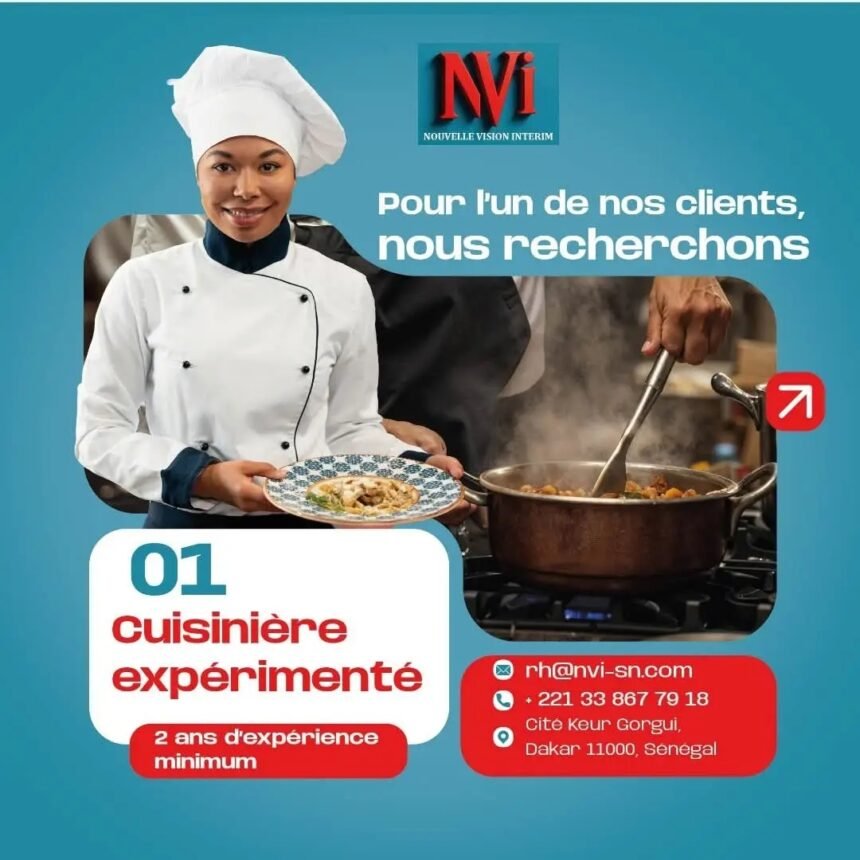 NVI recrute une cuisinière à Mermoz 1 NVI recrute une cuisiniere a Mermoz