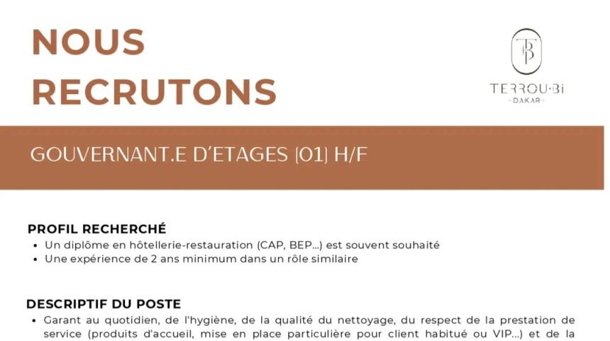 Recrutement a lhotel Terrou Bi Dakar