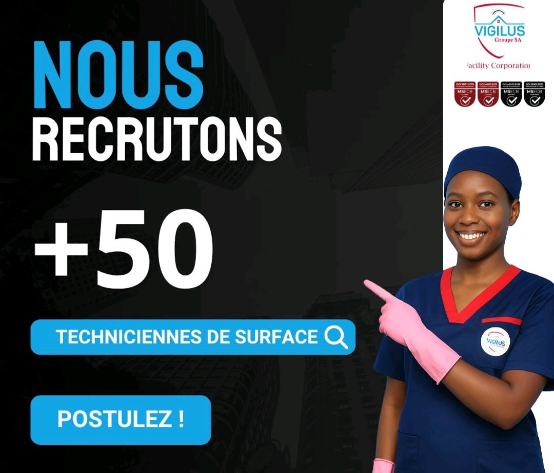 Recrutement de plus de 50 Techniciens de surface et Agents de nettoyage