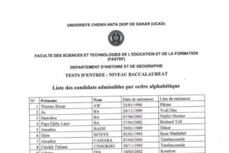 liste des candidats admis admissibles au niveau BAC option Histoire Geographie