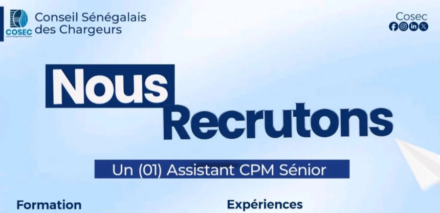 Conseil Senegalais des Chargeurs COSEC recrute un Assistant CPM Senior