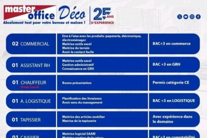 MASTEROFFICE DECO recrute des profils qualifies au Senegal