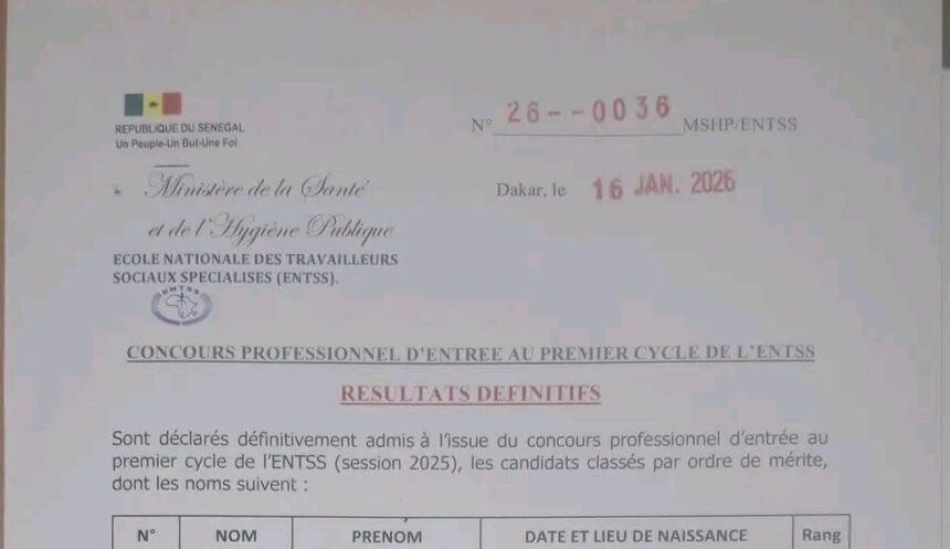 Resultats disponibles du Concours professionnel dentree a lENTSS 2026