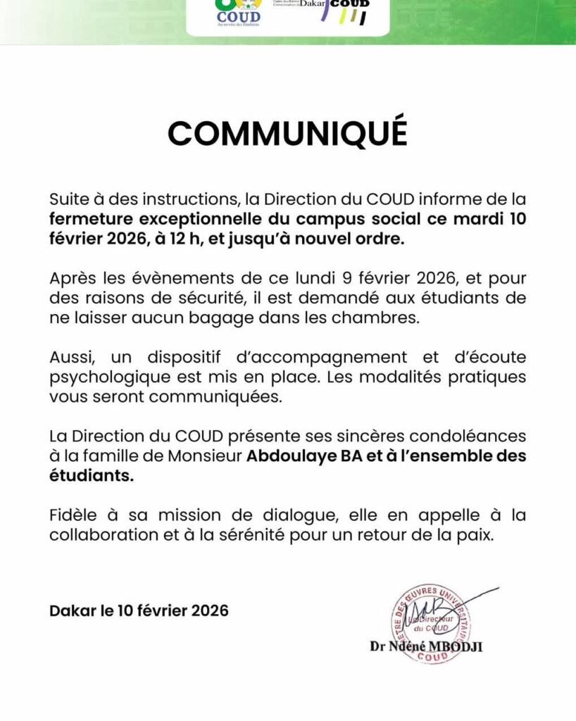 UCAD : Fermeture exceptionnelle du campus social suite aux événements du 9 février 2026 2 FB IMG 1770715090964
