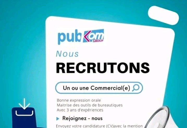 PUBKOM recrute un(e) commercial(e) à Dakar 1 PUBKOM recrute une commerciale a Dakar