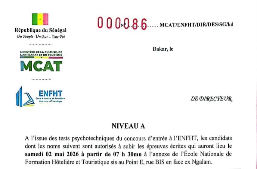 Concours dentree ENFHT 2026