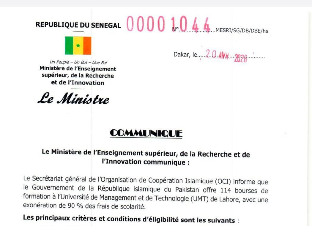 Le Gouvernement de la Republique islamique du Pakistan offre 114 bourses de formation