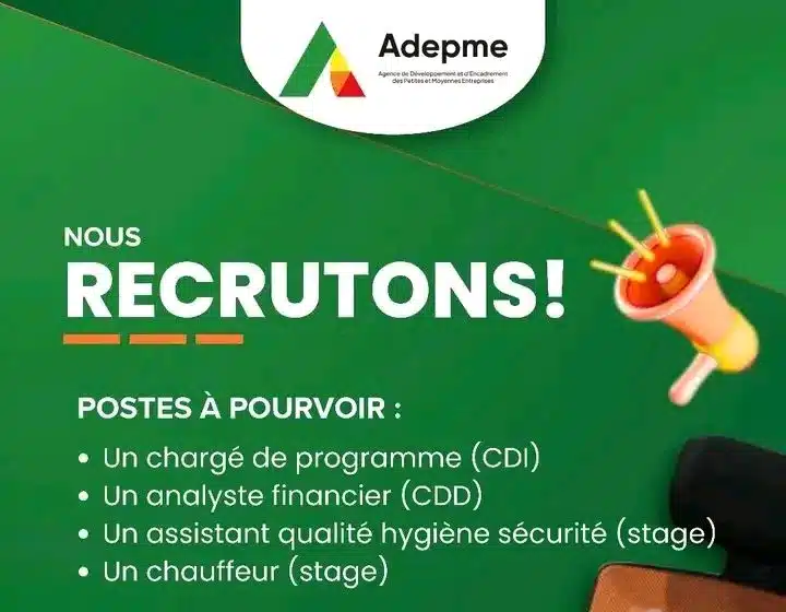 ADEPME recrute 4 profils stratégiques à Dakar 2026