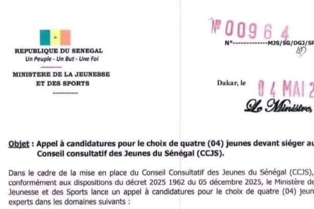 Le Ministere de la Jeunesse et des Sports recrute 04 jeunes