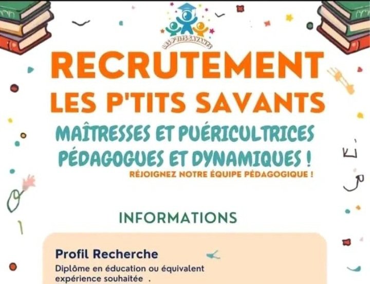 Les Ptits Savants recrute des maitresses et puericultrices a Dakar