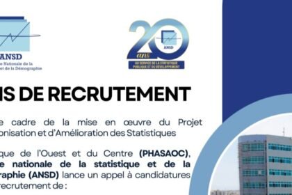 ANSD recrute plusieurs profils pour des Enquetes Demographiques et de Sante Senegal 2026