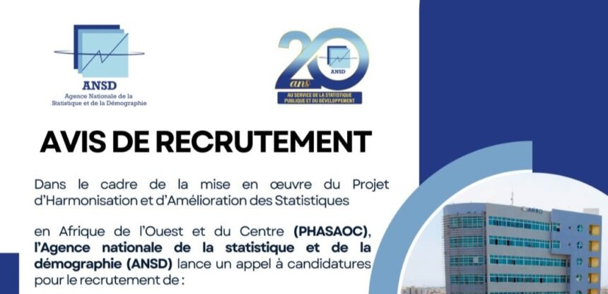 ANSD recrute plusieurs profils pour des Enquetes Demographiques et de Sante Senegal 2026
