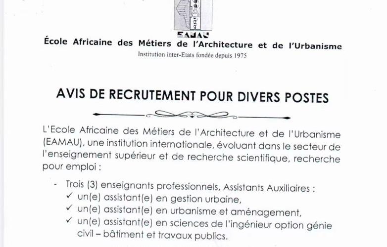EAMAU recrute plusieurs postesEAMAU recrute plusieurs postes