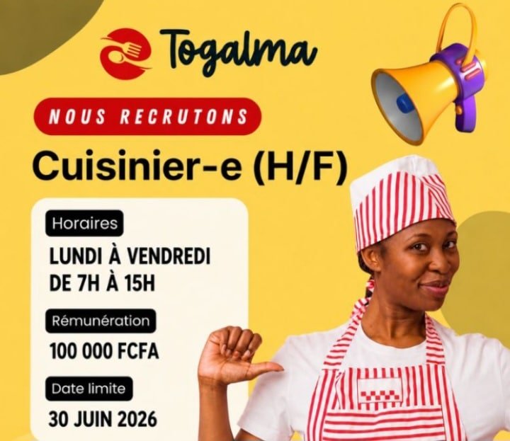 Togalma recrute un(e) Cuisinier(ère) (H/F) à Dakar 1 Togalma recrute une Cuisinierere